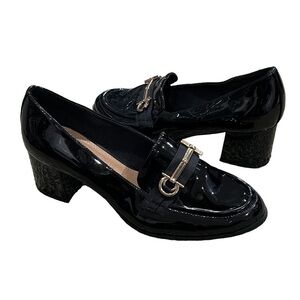 ASOS Black Patent Snaffle Detail Block Heel Loafers Size 7 Women's